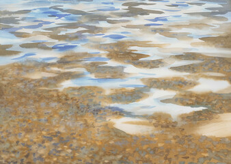 Stones under water watercolor background. Abstract illustration