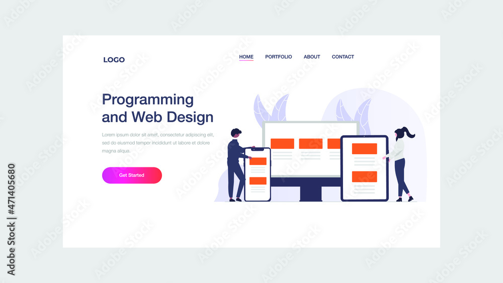 Poster landing page template design website. modern vector illustration concept for website and mobile webs
