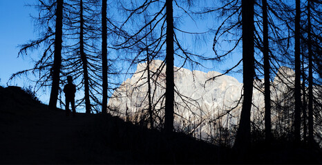 A boy walking in the nature of dolomites