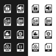 Set TXT file document, DOC, MOV, WMA, and MAX icon. Vector