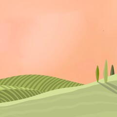 Fototapeta na wymiar Landscape with a dawn green hills.