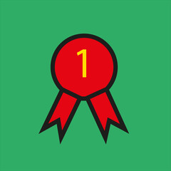 Red icon on a green background with the inscription 1. Vector illustration.