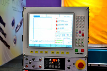 Computer control panel CNC machine. Selective focus.