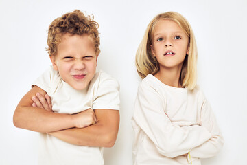 Image of boy and girl quarrel resentment isolated background