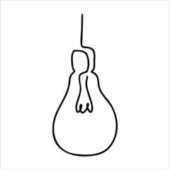 light bulb drawn with one line. Doodle light bulb drawn with black line.