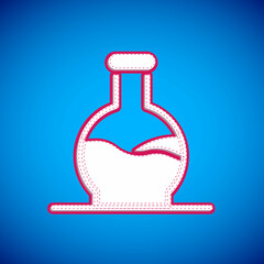White Test tube and flask chemical laboratory test icon isolated on blue background. Laboratory glassware sign. Vector