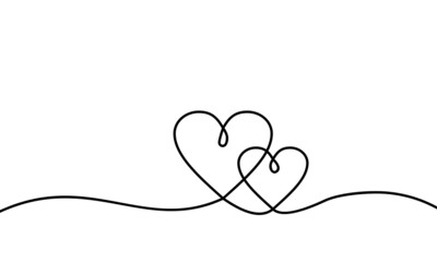 One continuous line drawing of love sign with two hearts embracing minimalist design