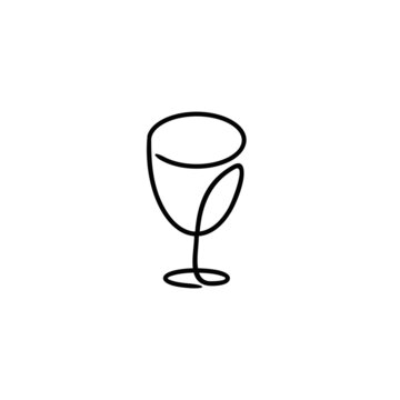 icon with wine glass. One line drawing style.