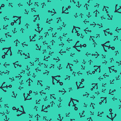 Black Anchor icon isolated seamless pattern on green background. Vector