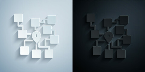 Paper cut Neural network icon isolated on grey and black background. Artificial intelligence AI. Paper art style. Vector