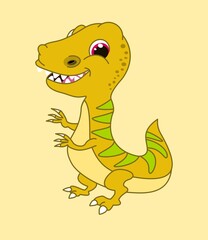 Young yellow tyrannosaurus dinosaur with pointed teeth and green spots 