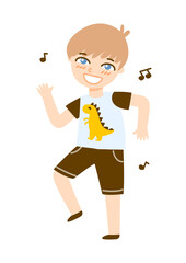 Cute cartoon dancing boy isolated on white background 2