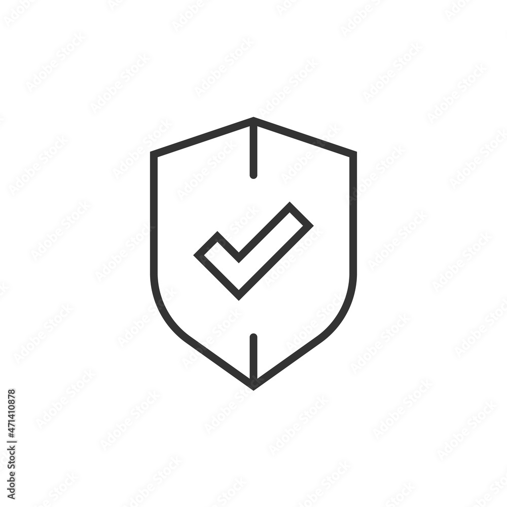 Poster shield with check mark icon in flat style. protect vector illustration on white isolated background.