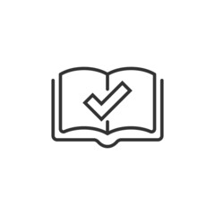 Book check mark icon in flat style. Bookmark approval vector illustration on white isolated background. Confirm business concept.