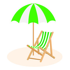beach chair with umbrella isolated on a white background