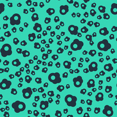 Black Scrambled egg icon isolated seamless pattern on green background. Home cooked food, fried egg, healthy breakfast, omelet icon. Vector