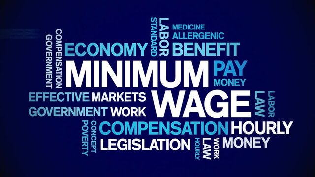 Minimum Wage Animated tag word cloud;text design animation kinetic typography seamless loop.