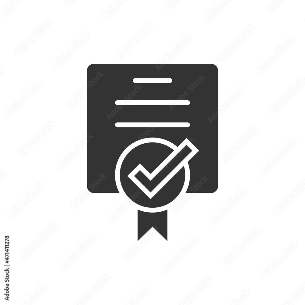 Poster approve certificate icon in flat style. document check mark vector illustration on white isolated ba