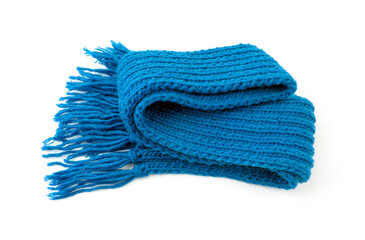 Blue warm scarf on a white background