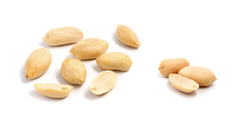 group of peeled peanuts isolated on white background
