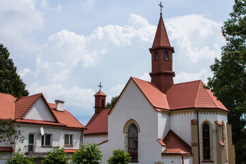 Obraz premium View of the Church of the Assumption of the Blessed Virgin Mary in Truskavets. Ukraine 