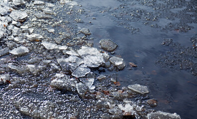 this year's first ice covers a small body of water