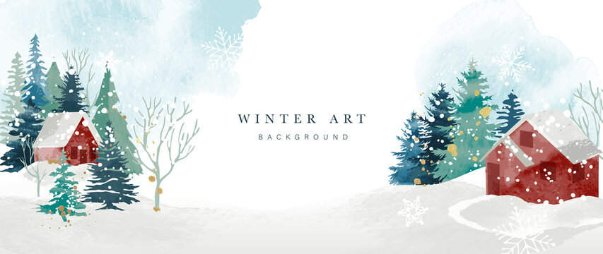 Winter background vector. Hand painted watercolor drawing for Christmas  and Happy New Year season. Background design for invitation, cards, social post, ad, cover, sale banner and invitation.
