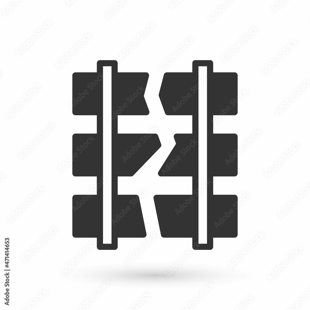 Poster grey broken or cracked rails on a railway icon isolated on white background. vector