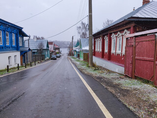 Fototapeta na wymiar Rural Russian winter landscape with Volga river and Ples village