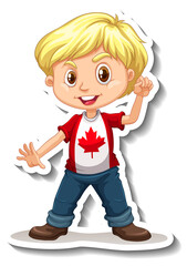 Blonde hair boy wears Canada flag t-shirt