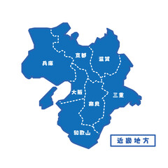 日本の地域図 近畿地方 シンプル青 - obrazy, fototapety, plakaty