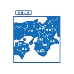 Fototapeta premium 日本の地域図 関西広域 シンプル青