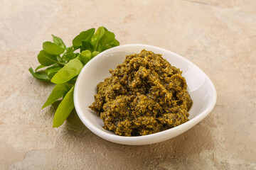 Green sauce pesto with basil