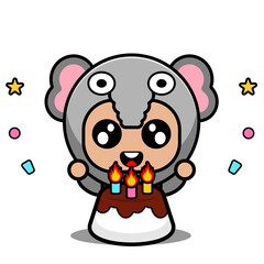 vector cartoon character cute elephant animal mascot costume holding birthday cake