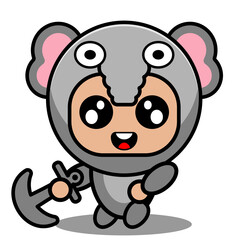 Obraz premium vector cartoon character cute elephant animal mascot costume throwing anchor