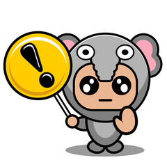 Fototapeta premium vector cartoon character cute animal mascot costume holding a warning sign