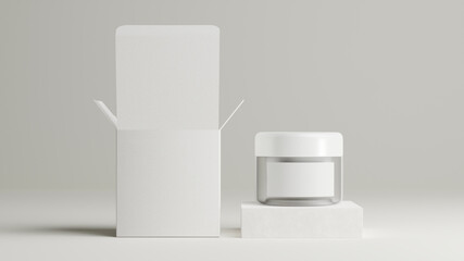Minimal white cosmetic cream jar mockup on white background.