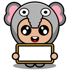 vector cartoon character cute elephant animal mascot costume holding whiteboard