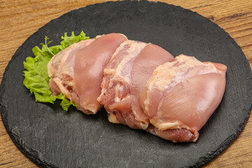 Raw chicken boneless and skinless leg