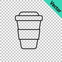 Black line Coffee cup to go icon isolated on transparent background. Vector