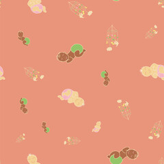 Vector Coral Baby Girl and Boy with mobile seamless background pattern