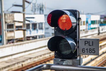 Railway traffic light in the area of a train station