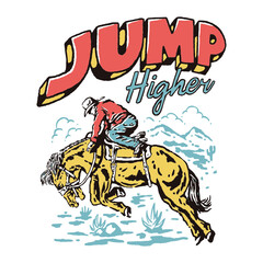 Jump Higher Cowboy Illustration - obrazy, fototapety, plakaty