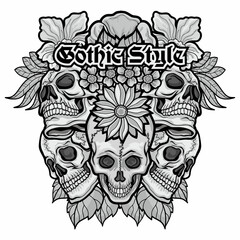 Gothic sign with skull and flowers, grunge vintage design t shirts