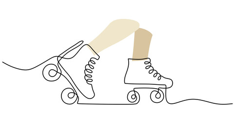 Continuous one single line of leg with ice skating isolated on white background minimalism design.
