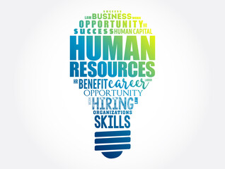 HR - Human Resources light bulb word cloud collage, business concept background - obrazy, fototapety, plakaty