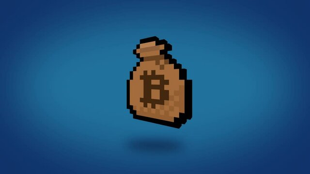 Single floating bag of money filled with bitcoins - 30fps with alpha channel