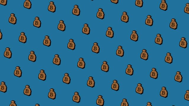 Pattern of rotating bags of money filled with bitcoins - 30fps with alpha channel