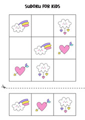 Fototapeta na wymiar Sudoku game with cute clouds for girls.