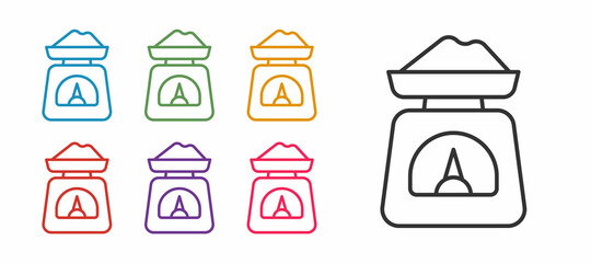 Set line Scales icon isolated on white background. Weight measure equipment. Set icons colorful. Vector